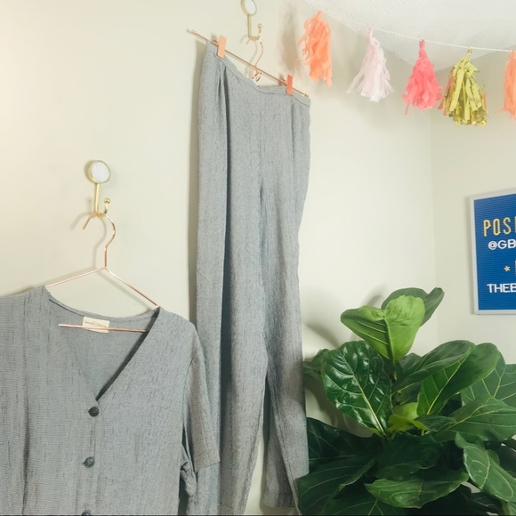 VTG Gingham Crop High Waisted Two Piece Pant Set - Picture 4 of 5